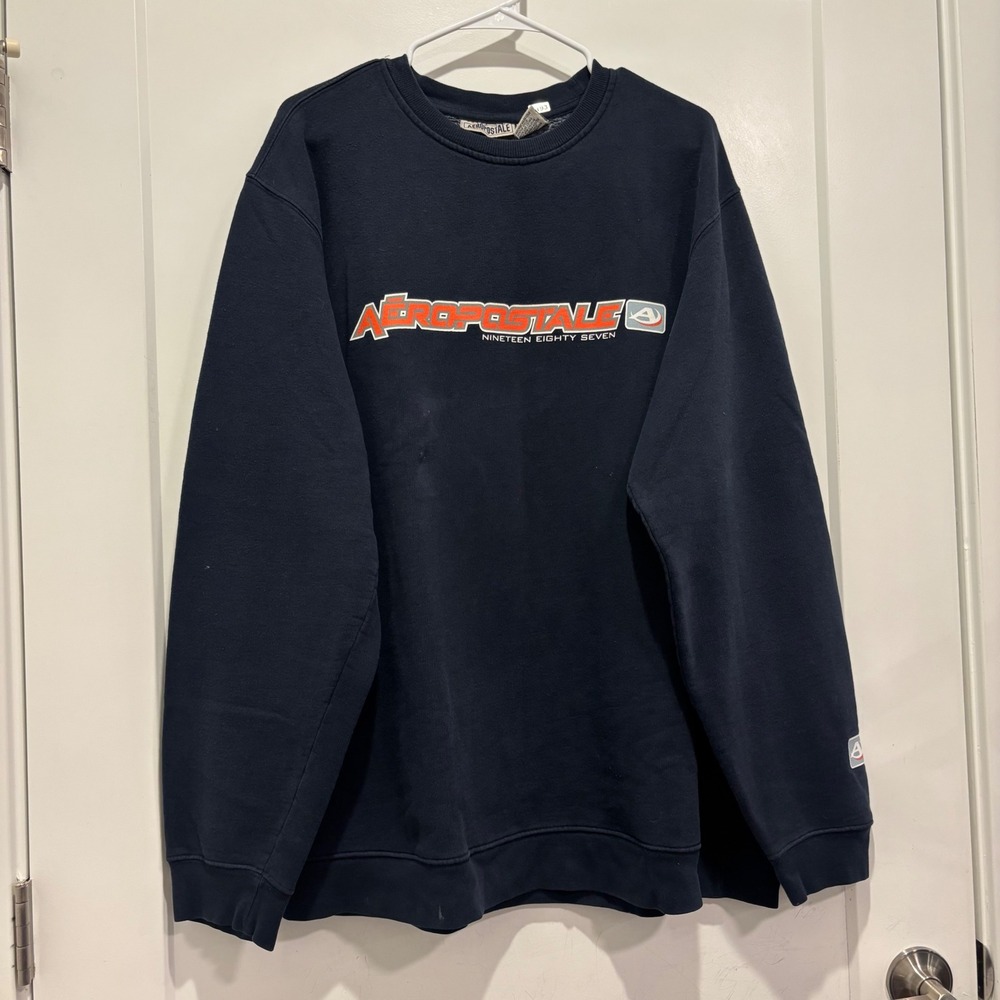 Aeropostale Mens XL Navy Blue Graphic Logo Crewneck Sweatshirt Pullover 87
